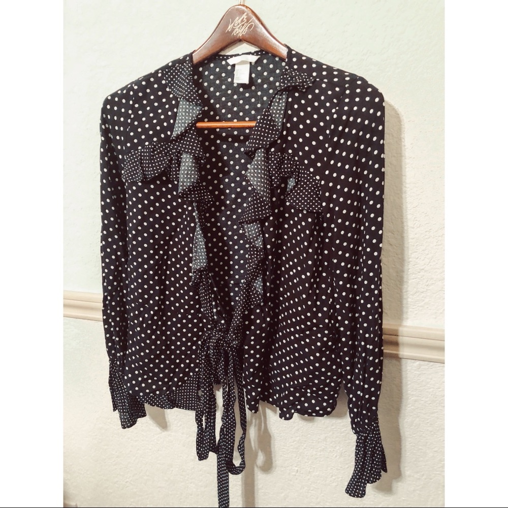 H&M Polka Dot Ruffle Wrap Blouse